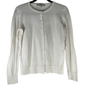 Loft Cream Crew Neck Lightweight Buttoned Cardigan Overlay Sweater XS